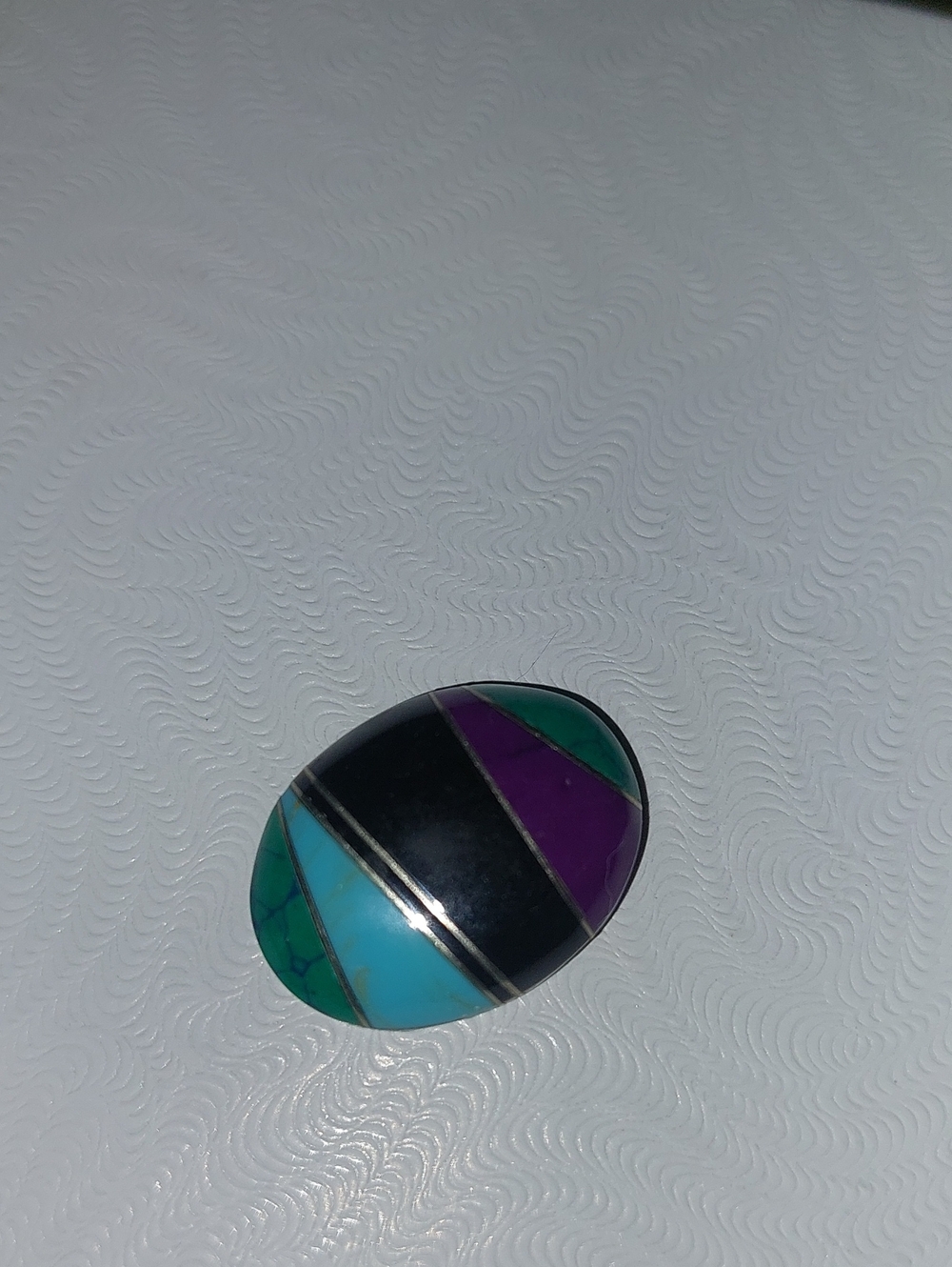TAXCO  Sterling Multi-Color Inlay  Purple, Turquoise, Teal, Black